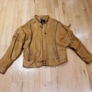 Vintage 90th Genuine Leather Bomber Jacket Men camel Brown Unbranded M(52 EUR)